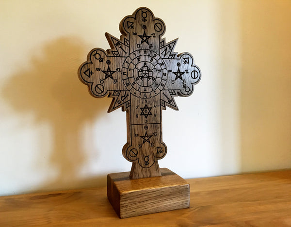 STANDING ROSE CROSS - Carved in solid oak (Hermetic Altar Piece)