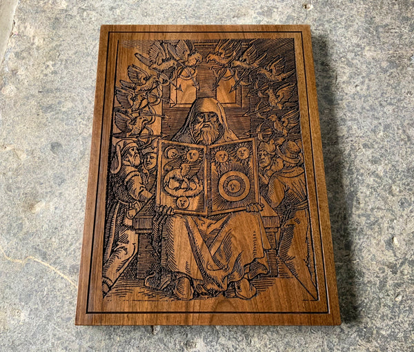 HERMES TRISMEGISTUS - De Chemica Senioris (1566) - Carved Walnut Tablet