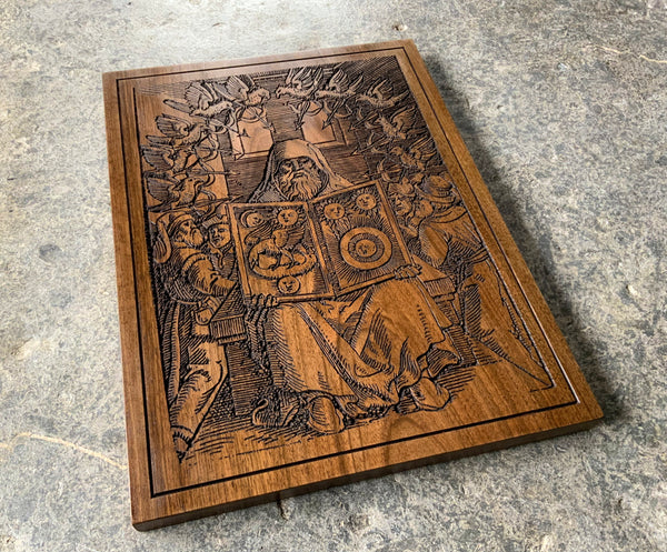 HERMES TRISMEGISTUS - De Chemica Senioris (1566) - Carved Walnut Tablet