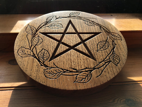 CUSTOM ALTAR PENTACLE - Carved in Solid Oak with 13 leaves