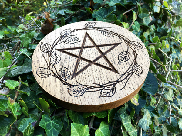 CUSTOM ALTAR PENTACLE - Carved in Solid Oak with 13 leaves