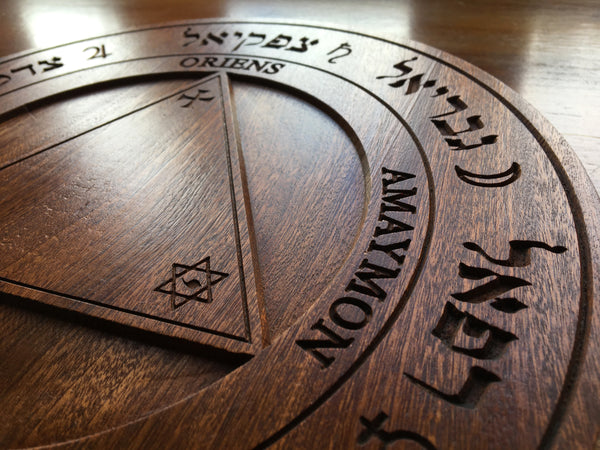 TRITHEMIUS' TABLE Of PRACTICE (Version 1 - Hebrew) - Oak Carved Scrying Table of Conjuration