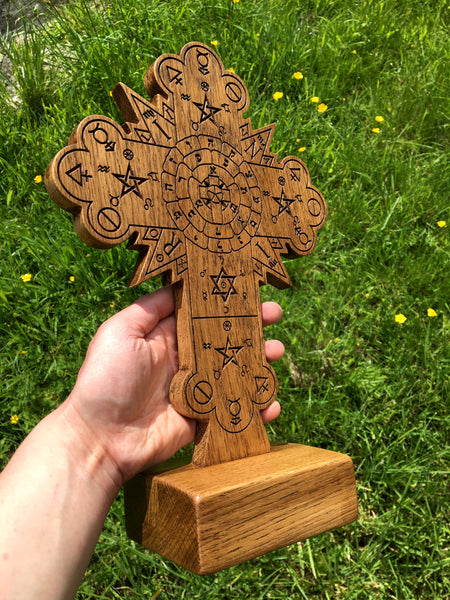 STANDING ROSE CROSS - Carved in solid oak (Hermetic Altar Piece)