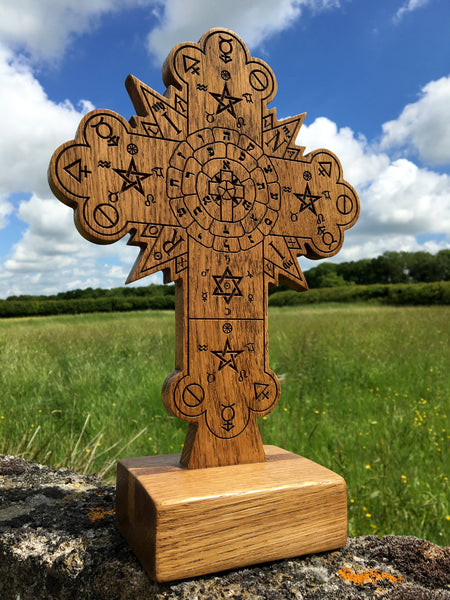 STANDING ROSE CROSS - Carved in solid oak (Hermetic Altar Piece)