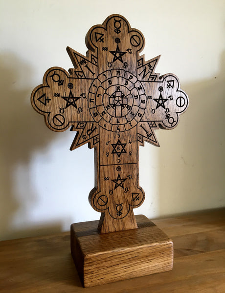 STANDING ROSE CROSS - Carved in solid oak (Hermetic Altar Piece)