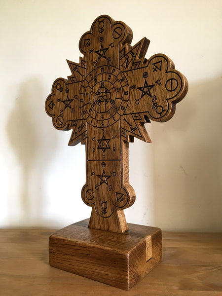 STANDING ROSE CROSS - Carved in solid oak (Hermetic Altar Piece)