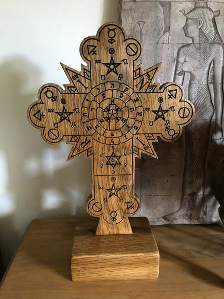 STANDING ROSE CROSS - Carved in solid oak (Hermetic Altar Piece)