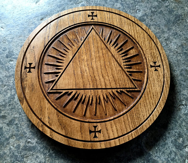 ROSICRUCIAN ALTAR PATEN - Carved in solid Oak