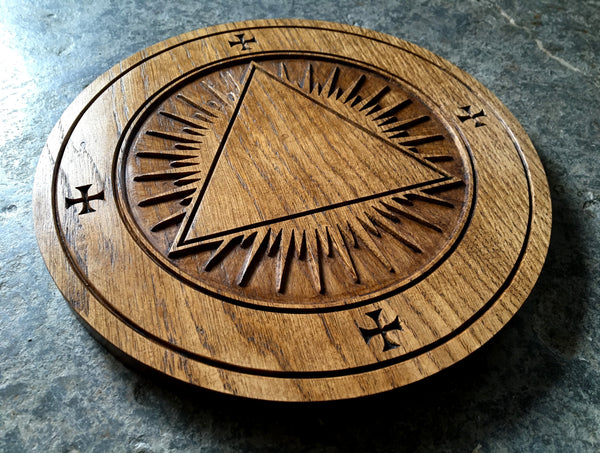 ROSICRUCIAN ALTAR PATEN - Carved in solid Oak
