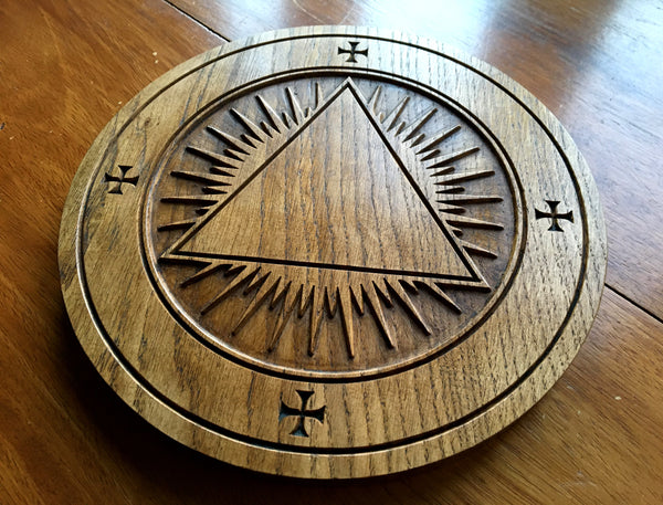 ROSICRUCIAN ALTAR PATEN - Carved in solid Oak