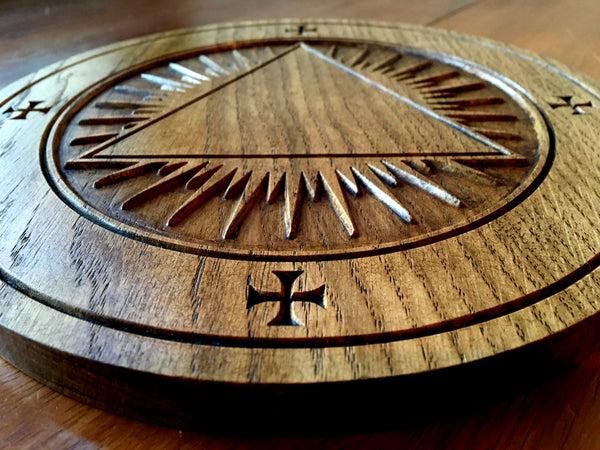 ROSICRUCIAN ALTAR PATEN - Carved in solid Oak