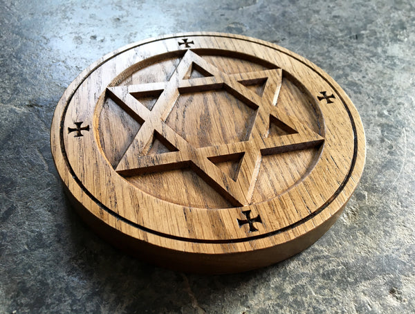 PENTACLE OF EARTH - Carved in Solid Oak (Altar Pentacle)