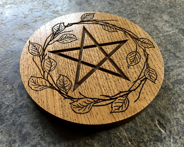 CUSTOM ALTAR PENTACLE - Carved in Solid Oak with 13 leaves