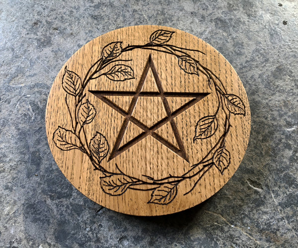 CUSTOM ALTAR PENTACLE - Carved in Solid Oak with 13 leaves