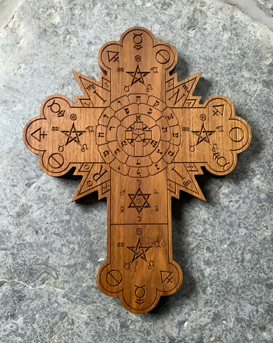 Large ROSE CROSS - Carved in Solid Oak