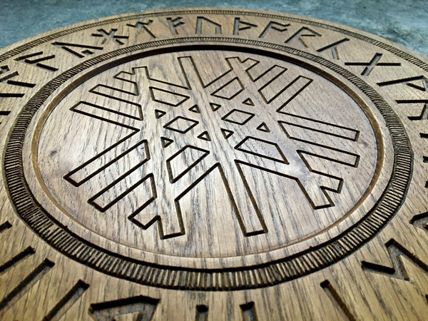 Large Oak Carved RUNE DIVINATION BOARD // Altar Piece - Anglo-Saxon Futhorc