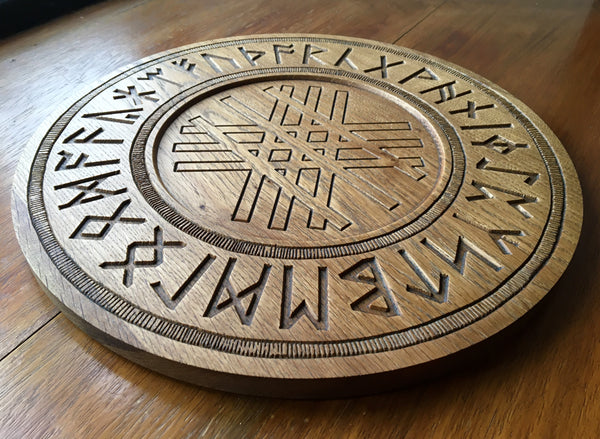 Large Oak Carved RUNE DIVINATION BOARD // Altar Piece - Anglo-Saxon Futhorc