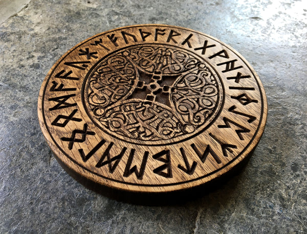 FUTHORC RUNE PENTACLE - Oak Carved Altar piece (Anglo-Saxon Runes)