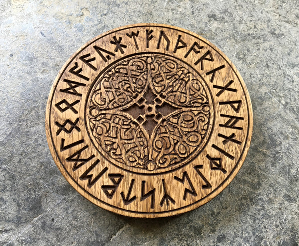 FUTHORC RUNE PENTACLE - Oak Carved Altar piece (Anglo-Saxon Runes)