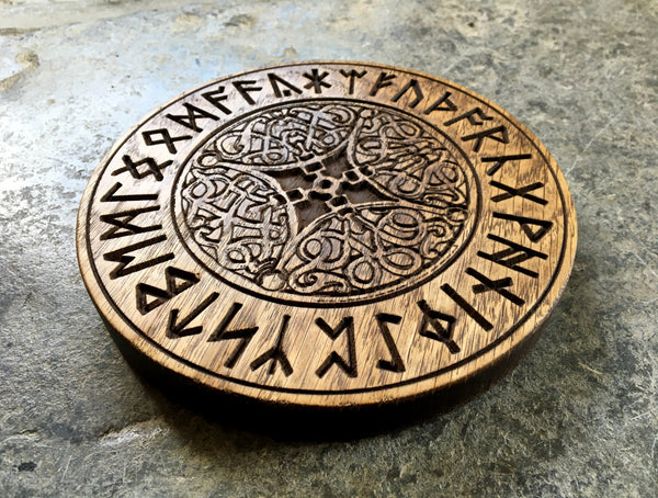 FUTHORC RUNE PENTACLE - Oak Carved Altar piece (Anglo-Saxon Runes)