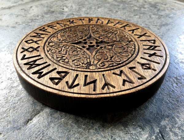 FUTHORC RUNE PENTACLE - Oak Carved Altar piece (Anglo-Saxon Runes)