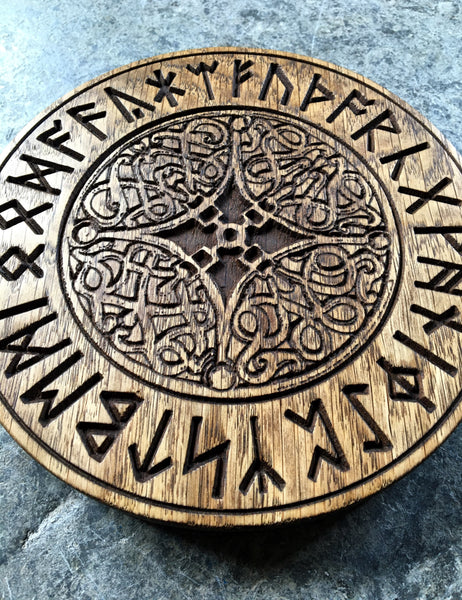 FUTHORC RUNE PENTACLE - Oak Carved Altar piece (Anglo-Saxon Runes)