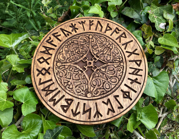 FUTHORC RUNE PENTACLE - Oak Carved Altar piece (Anglo-Saxon Runes)