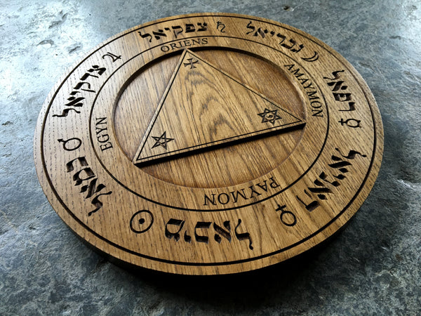 TRITHEMIUS' TABLE Of PRACTICE (Version 1 - Hebrew) - Oak Carved Scrying Table of Conjuration