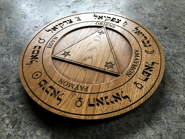 TRITHEMIUS' TABLE Of PRACTICE (Version 1 - Hebrew) - Oak Carved Scrying Table of Conjuration
