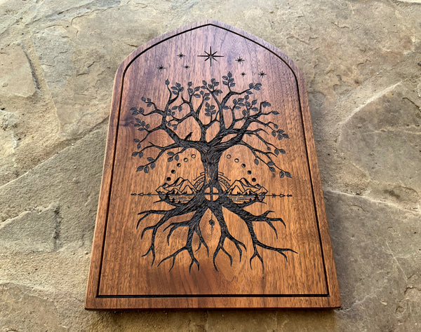 THE CROSSROADS Altar Stele - Carved in Solid Walnut (Hanging Altar Tablet)