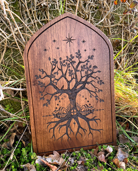 THE CROSSROADS Altar Stele - Carved in Solid Walnut (Hanging Altar Tablet)