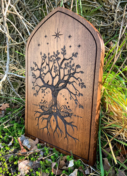 THE CROSSROADS Altar Stele - Carved in Solid Walnut (Hanging Altar Tablet)