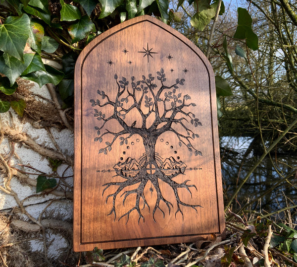 THE CROSSROADS Altar Stele - Carved in Solid Walnut (Hanging Altar Tablet)