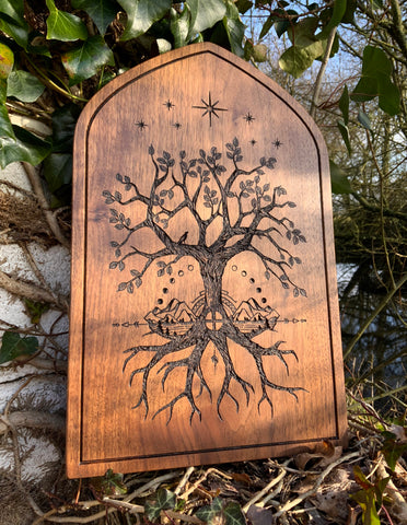 THE CROSSROADS Altar Stele - Carved in Solid Walnut (Hanging Altar Tablet)