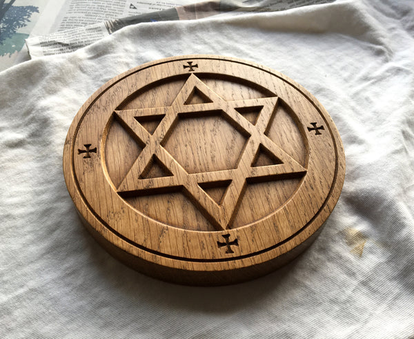 PENTACLE OF EARTH - Carved in Solid Oak (Altar Pentacle)